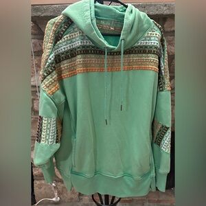 (NWOT) Free People Embroidered Hoodie XL Mint Green Boho FP Movement Pullover